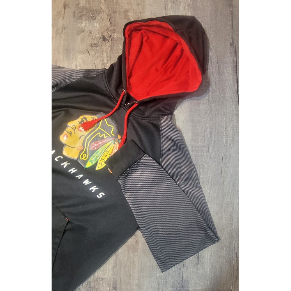 Majestic Chicago Blackhawks Therma Base Hoodie Mens Large Black Red Pullover NHL